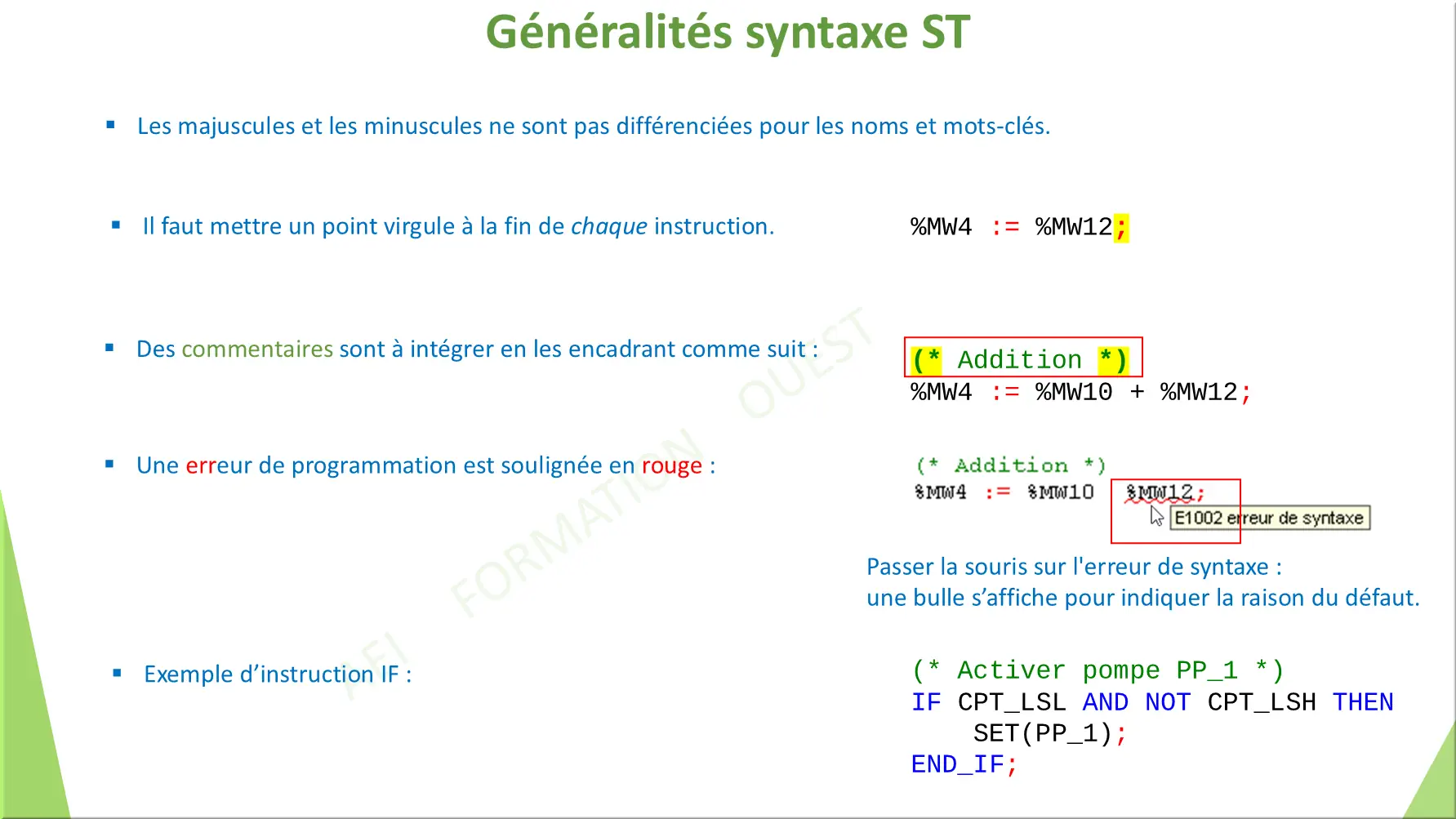 Généralités syntaxe ST